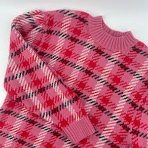 ASOS‎ Pink Plaid Mock Neck Sweater Cozy Knit Pullover Women's Size 12